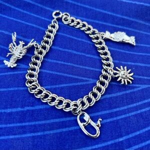 Silver Vintage Charm Bracelet with Lobster and Sun Charms